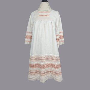 Vintage 90s Huipol Dress Medium Embroidery Cream Beige Embroidery